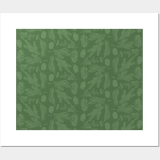 Sage Green Evergreen Scene  - Monochrome - Cozy Winter Collection Posters and Art